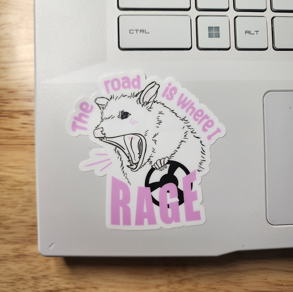 Hot Trash 'The road is where I RAGE' Opossum Sticker